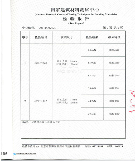 M12自切底機械錨栓的測試數(shù)據(jù)
